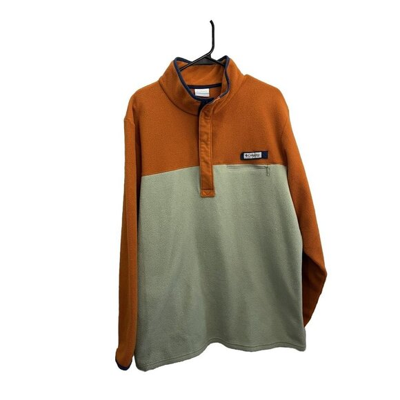 Columbia PFG Fleece Sweatshirt Men Large Two Tone Pocket Snap Buttons - Picture 1 of 11
